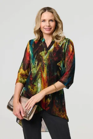 Printed 3/4 Sleeve Asymmetric Blouse