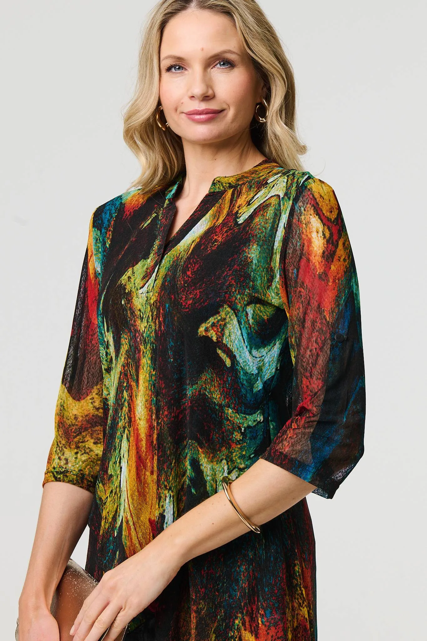 Printed 3/4 Sleeve Asymmetric Blouse