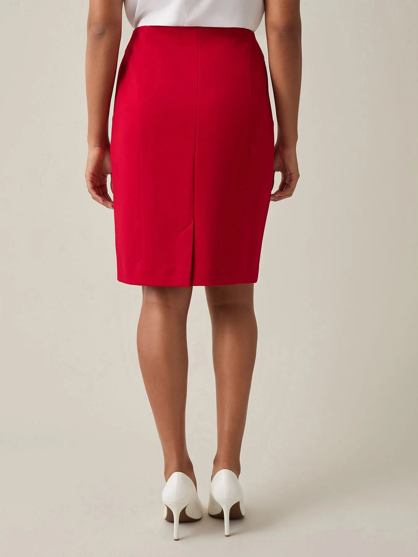 Pull-On Knee-Length Skirt, Crimson