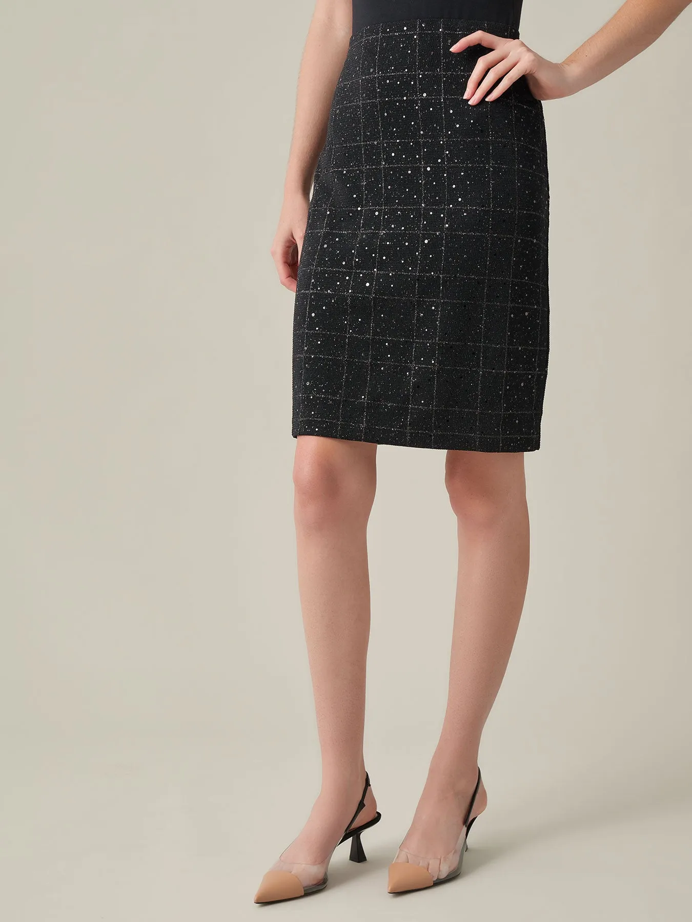 Pull-On Pencil Skirt, Plaid Sparkle Detail