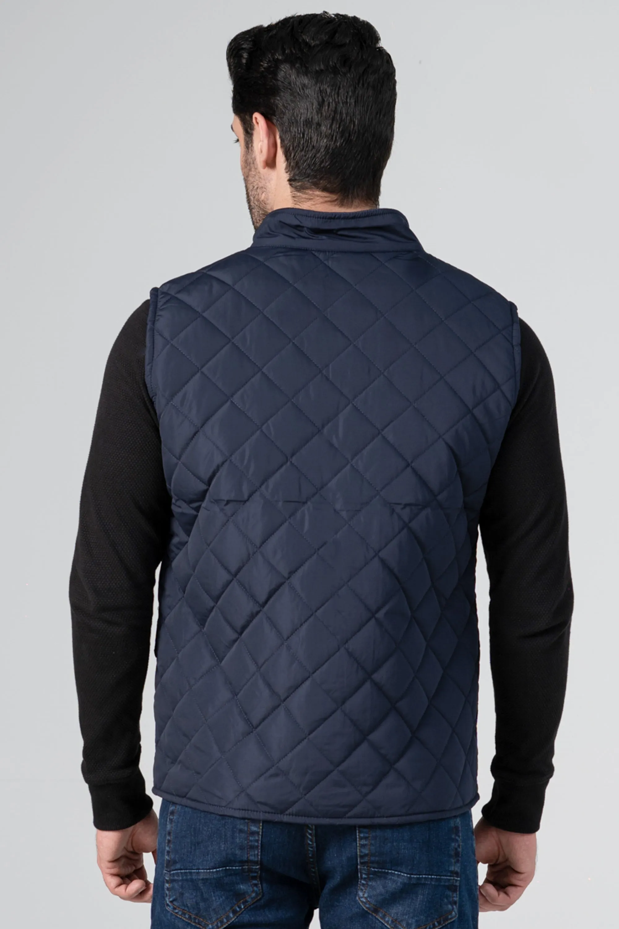 QUILTED LOGO EMBROIDERED JACKET NAVY