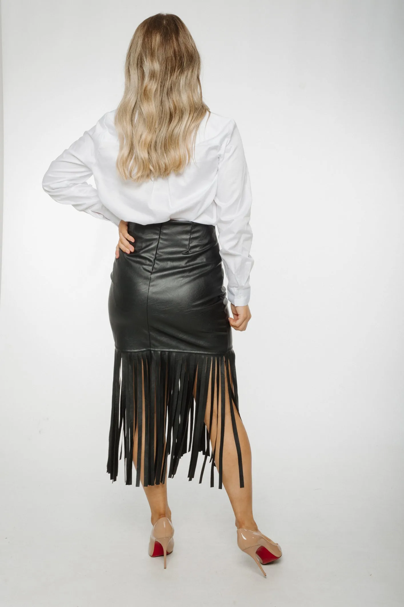 Rachel Fringed Leather Skirt In Black