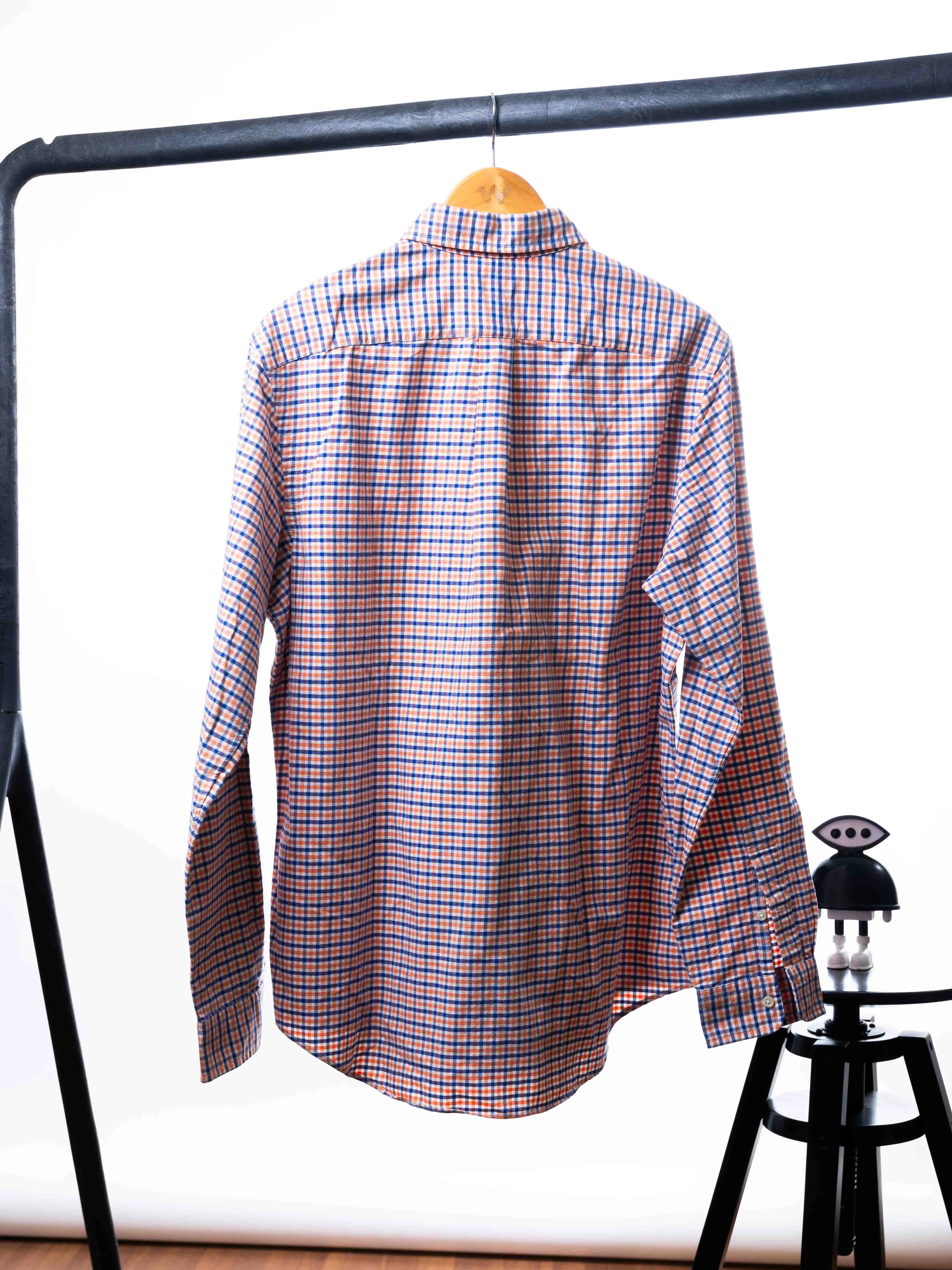 Ralph Lauren Button Down Collar Long Sleeves Gingham Stretch Poplin Orange Shirt