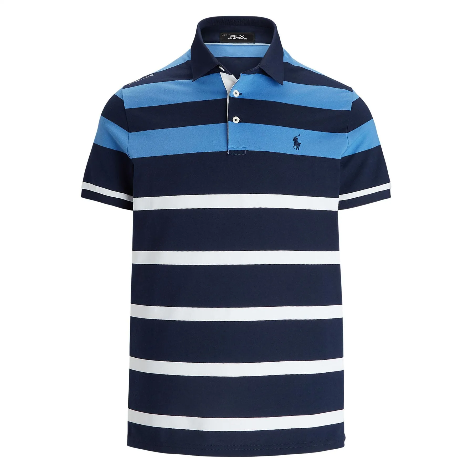 RLX Tailored Fit Stripe Performance Polo Scottsdale Blue - AW24