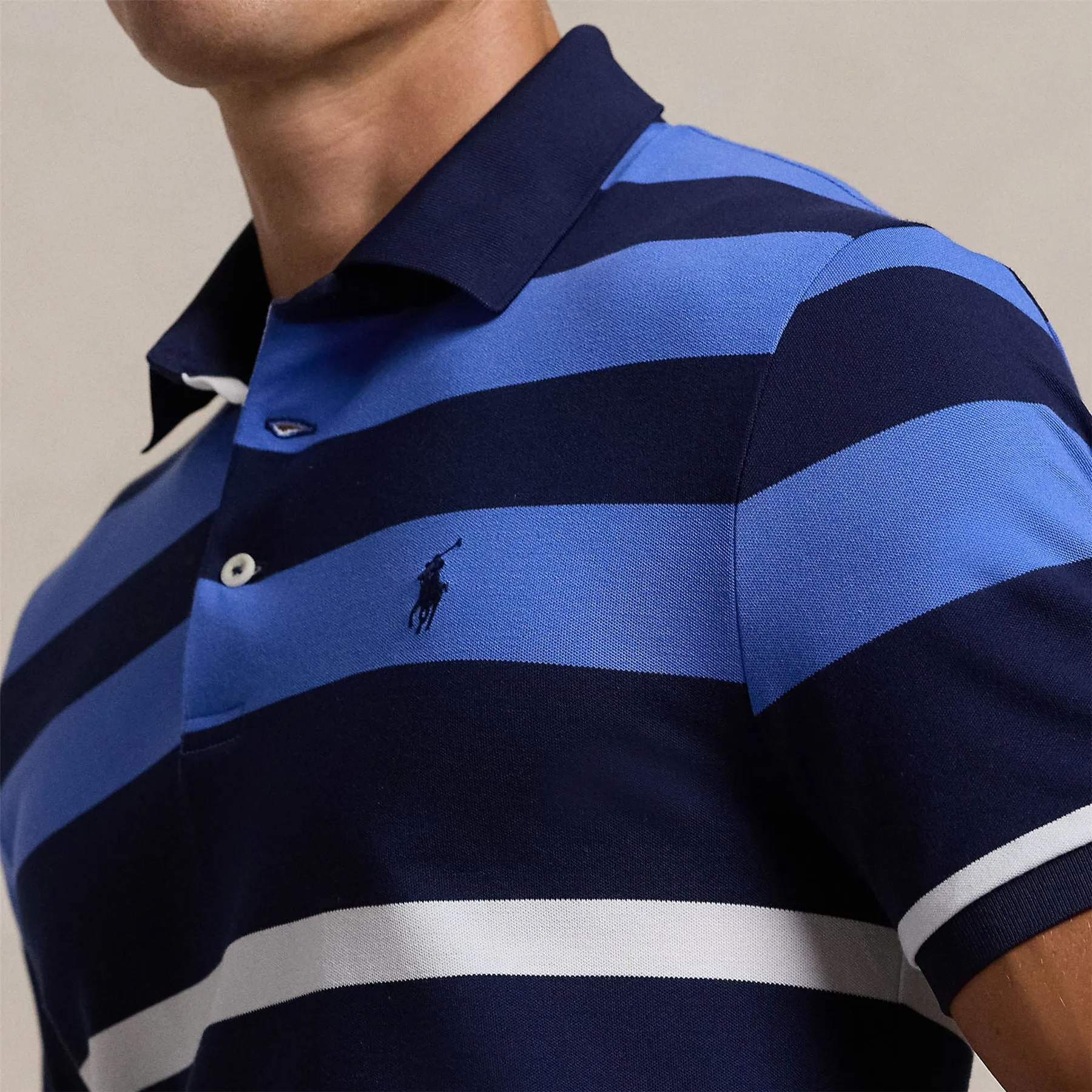 RLX Tailored Fit Stripe Performance Polo Scottsdale Blue - AW24