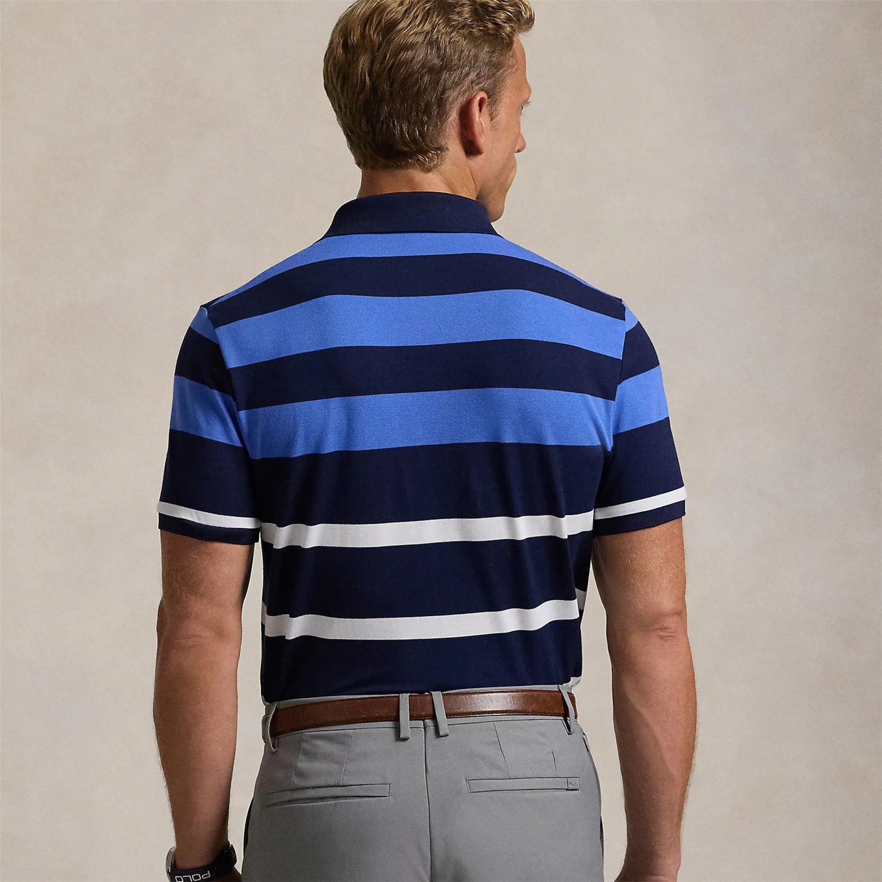 RLX Tailored Fit Stripe Performance Polo Scottsdale Blue - AW24