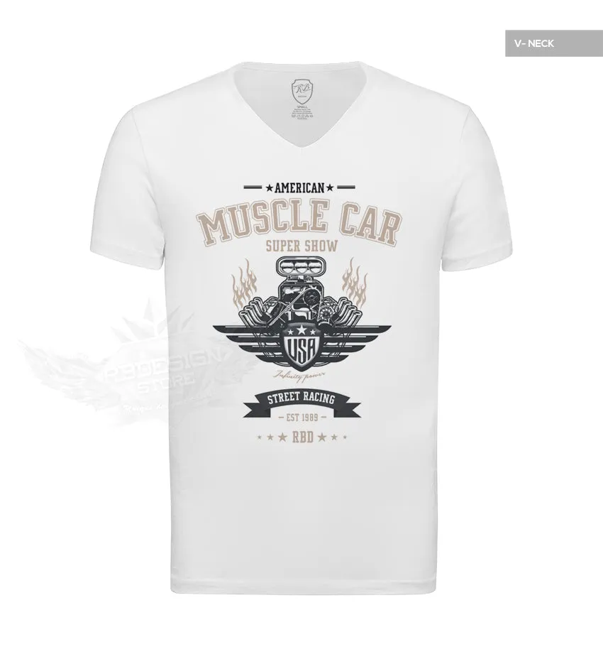 Stylish Mens Muscle Car T-shirt Blue/Beige MD882