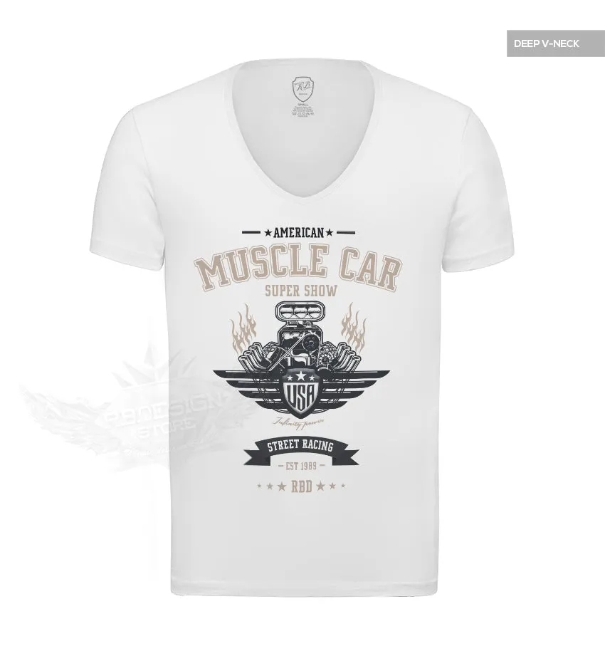 Stylish Mens Muscle Car T-shirt Blue/Beige MD882