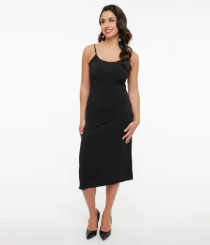 Unique Vintage Midi Length Black Stretch Slip