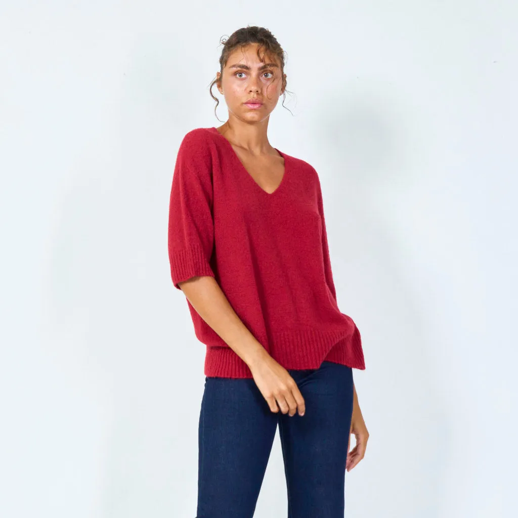 V-neck short sleeve knit sweater wholesale