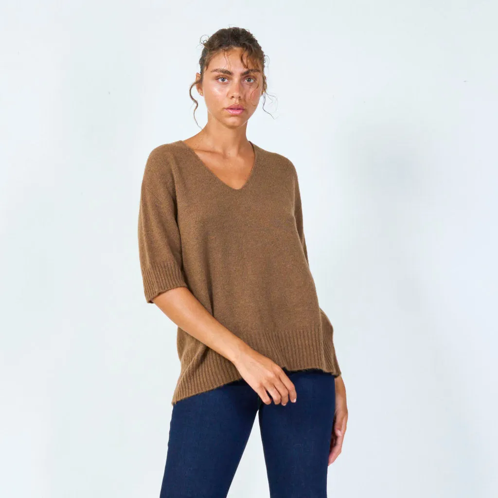 V-neck short sleeve knit sweater wholesale