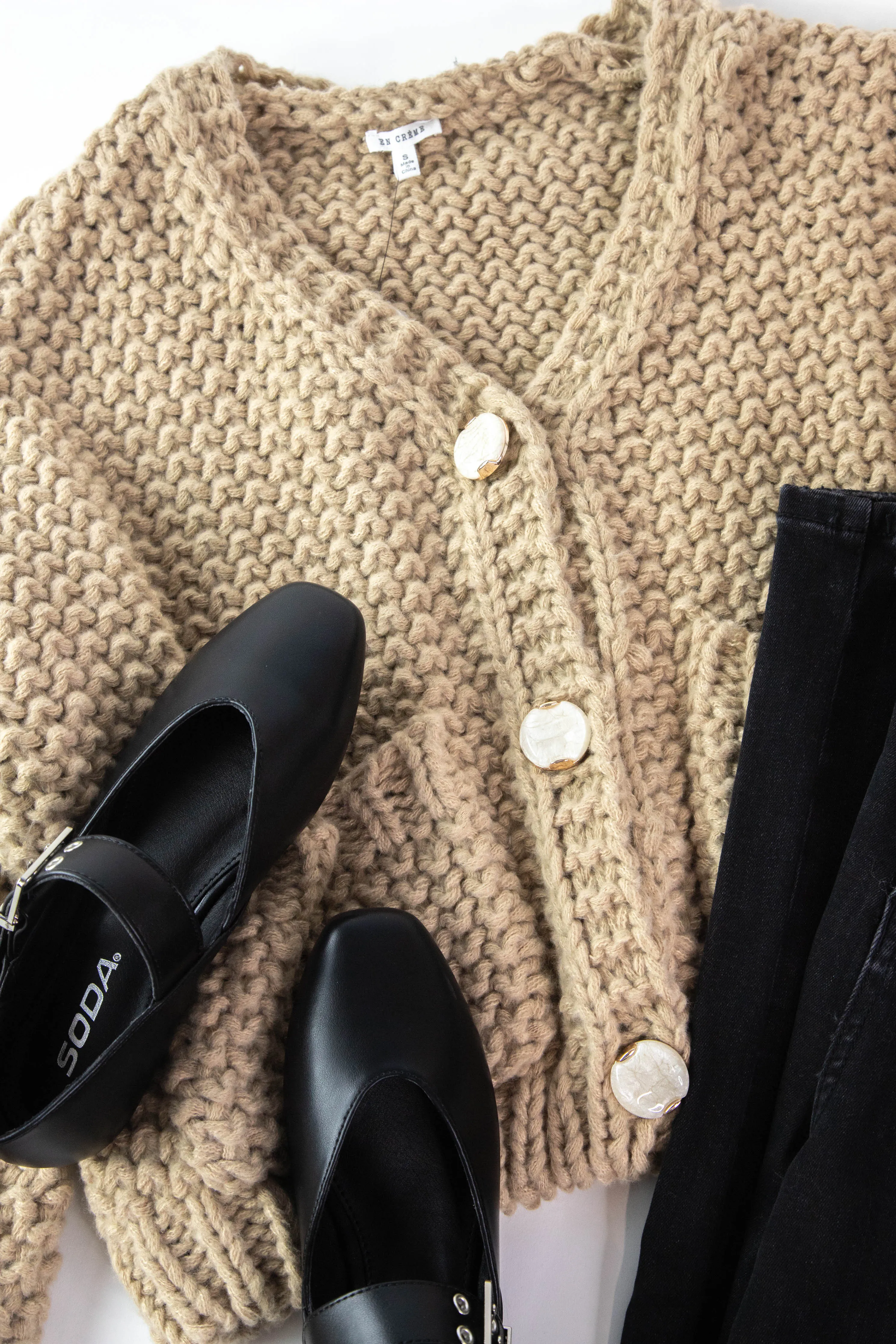 Vicky Chunky Knit Cardigan, Tan