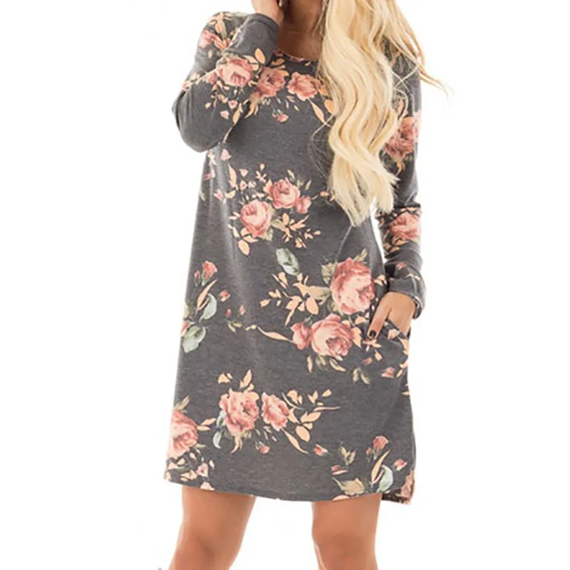 Women Autumn Floral Printed Dress 2017 Female Long Sleeve Mini Dresses Vestido De Festa Cotton Casual Plus Size Vestidos GV845