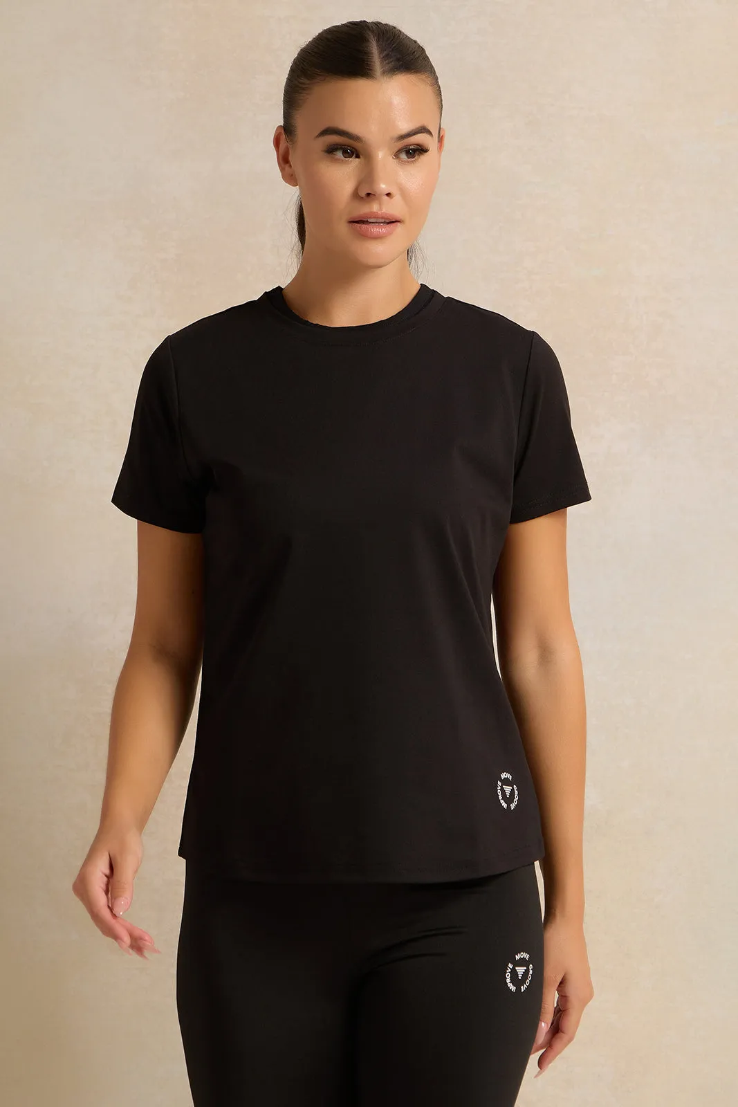 Women Black Basic Printed T-shirt