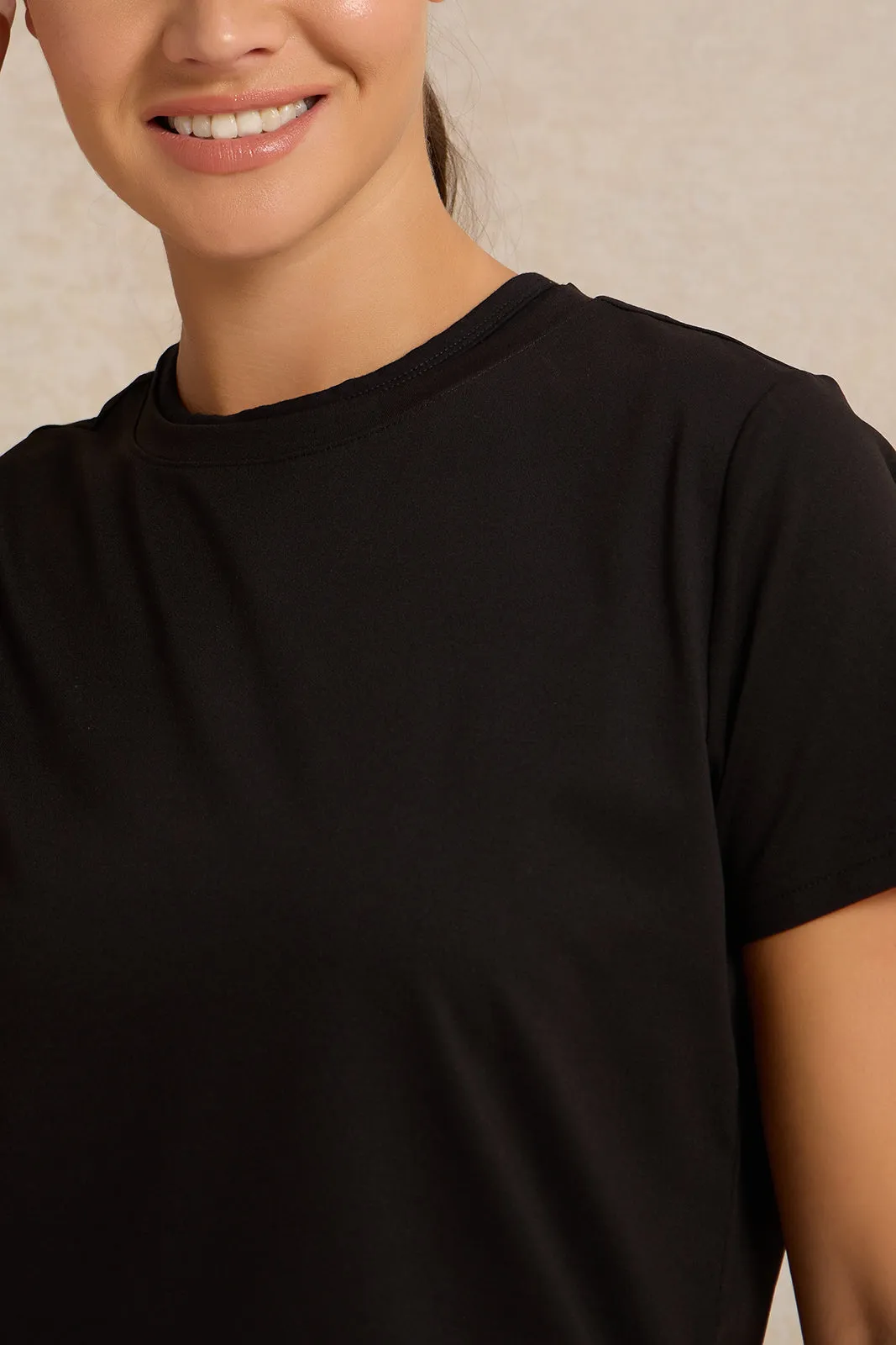 Women Black Basic Printed T-shirt