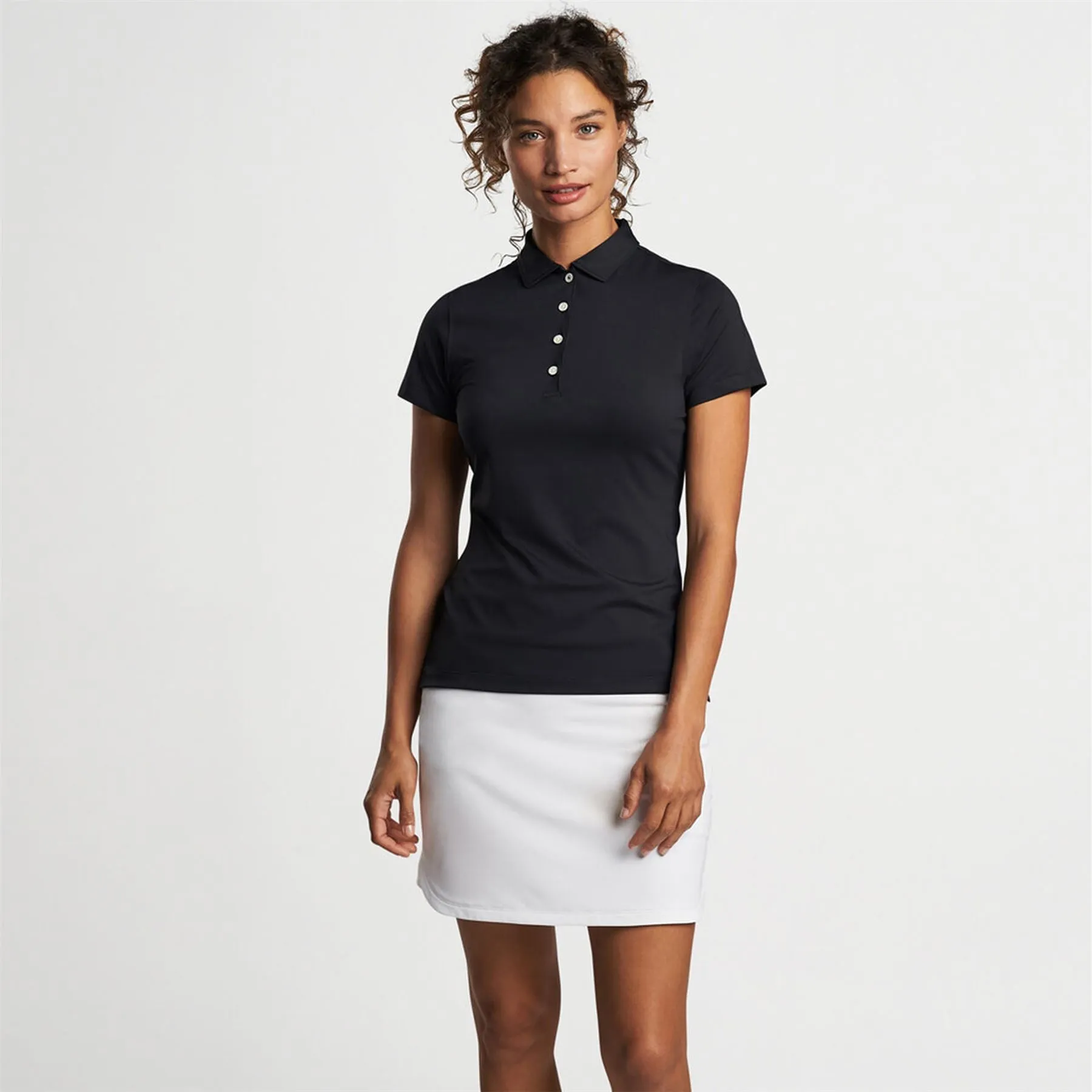 Womens Short Sleeve Button Polo Black - 2024